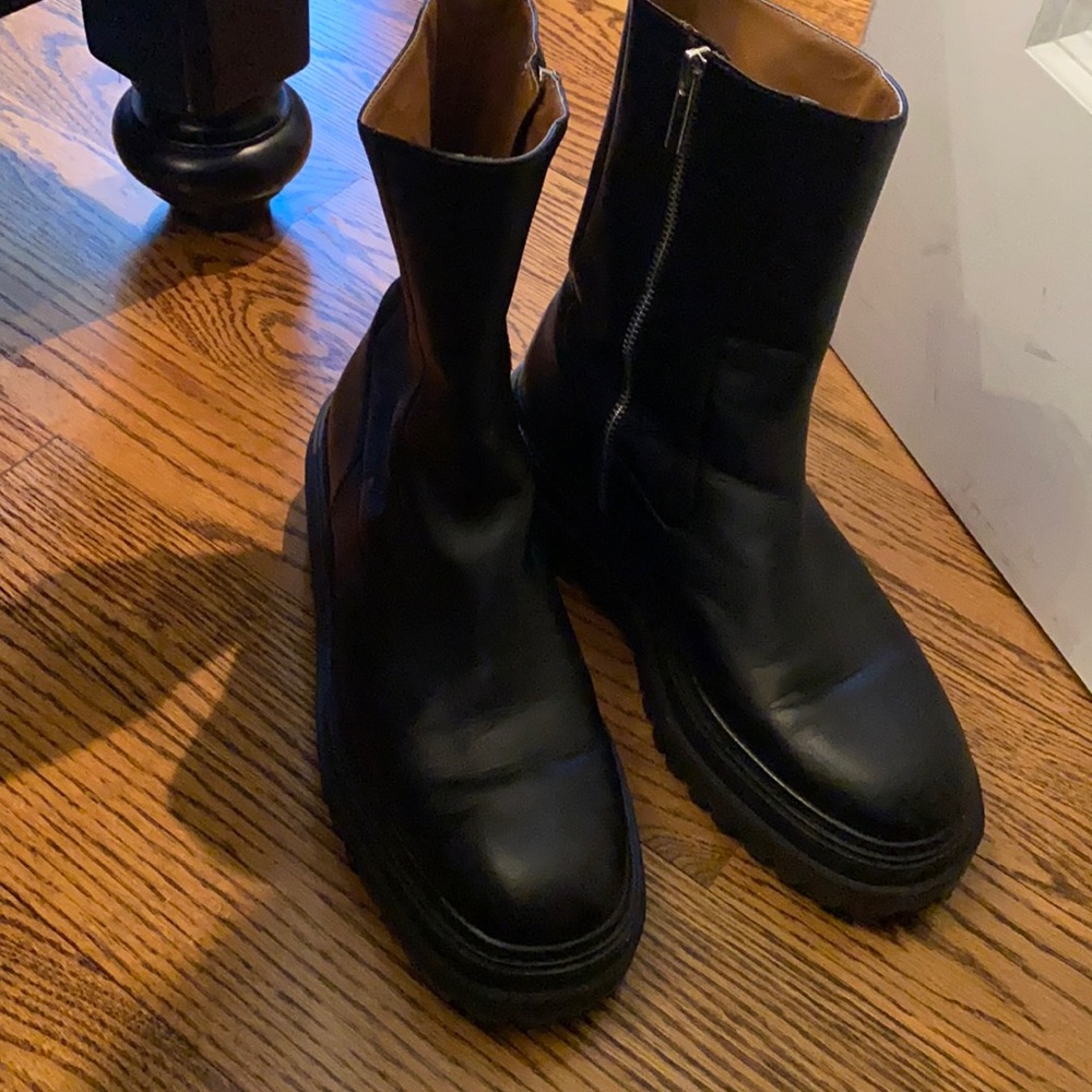 Zara platform lug sole flat boot